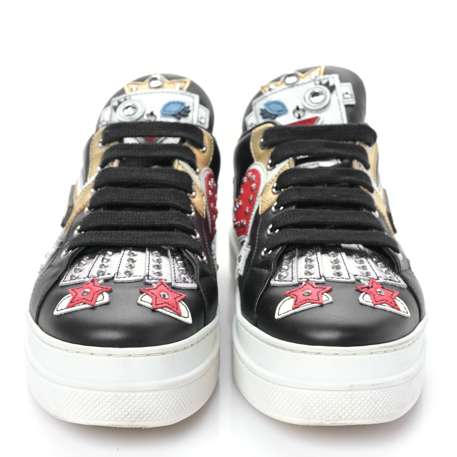 Prada Calfskin Patchwork Robot Queen Sneakers 36 Black 2 of 8