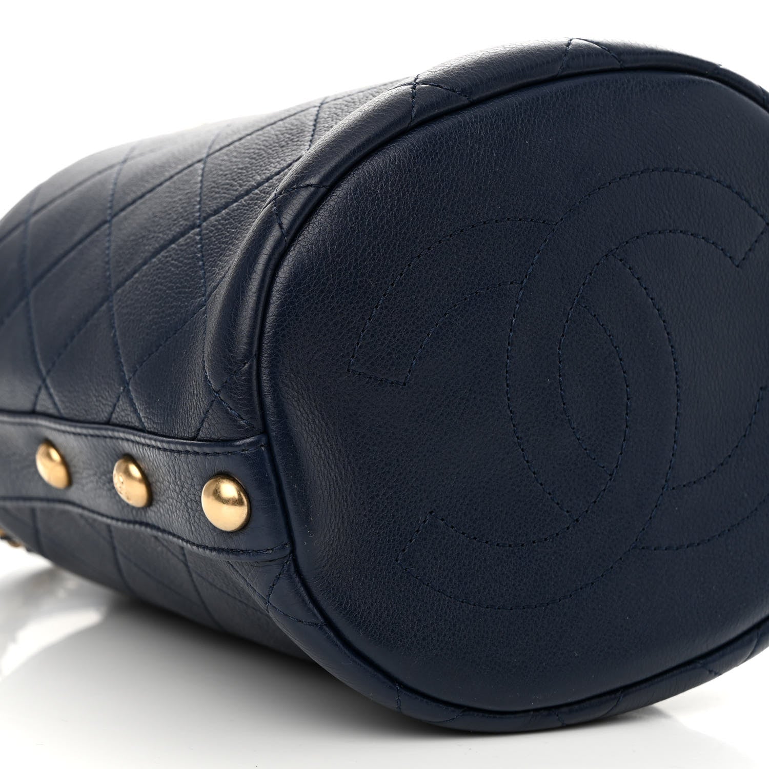 Chanel Calfskin Tweed Medium CC Chain Bucket Drawstring Bag Navy Blue Multicolor 9 of 10