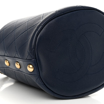 Chanel Calfskin Tweed Medium CC Chain Bucket Drawstring Bag Navy Blue Multicolor 9 of 10