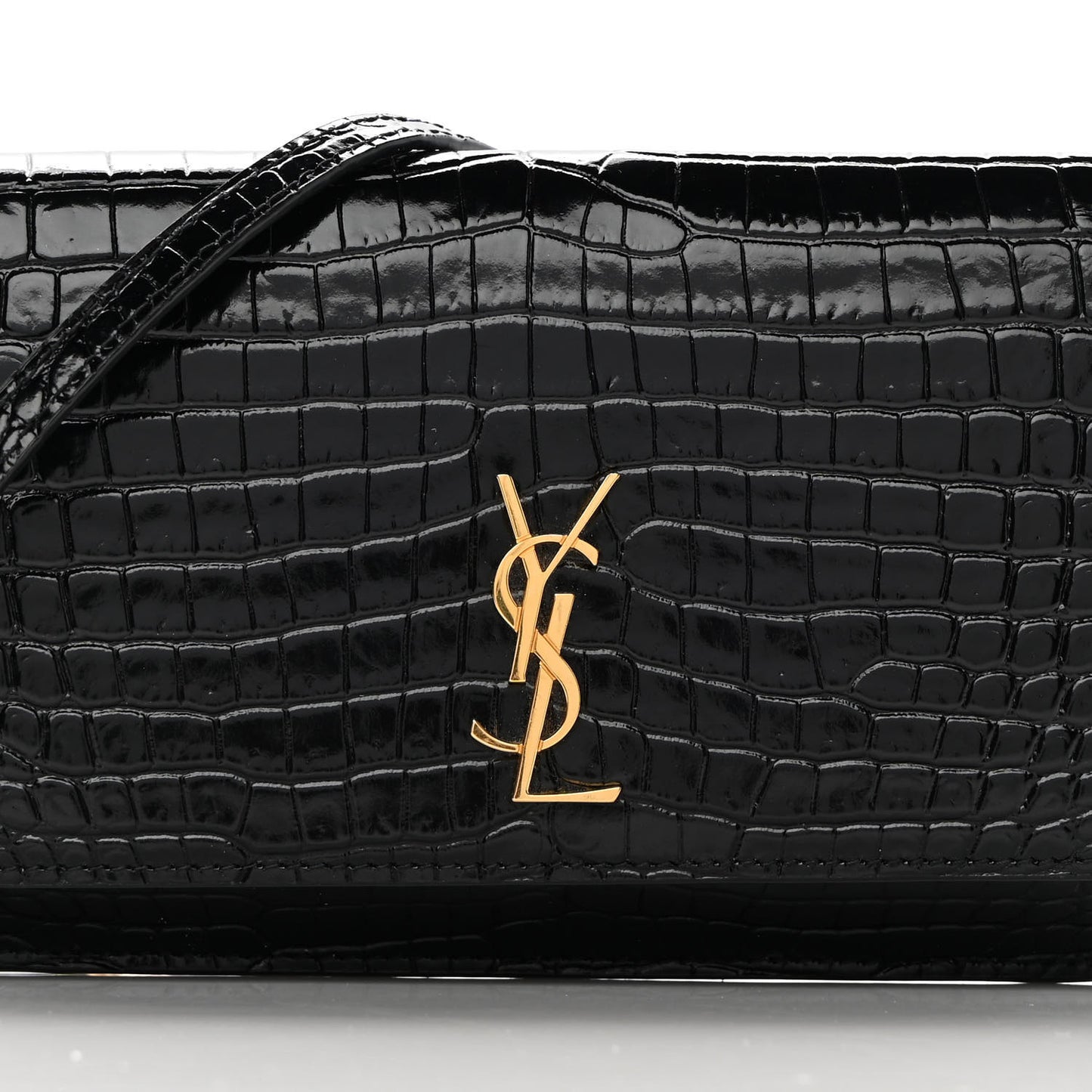 Crocodile Embossed Monogram Phone Holder Crossbody Black