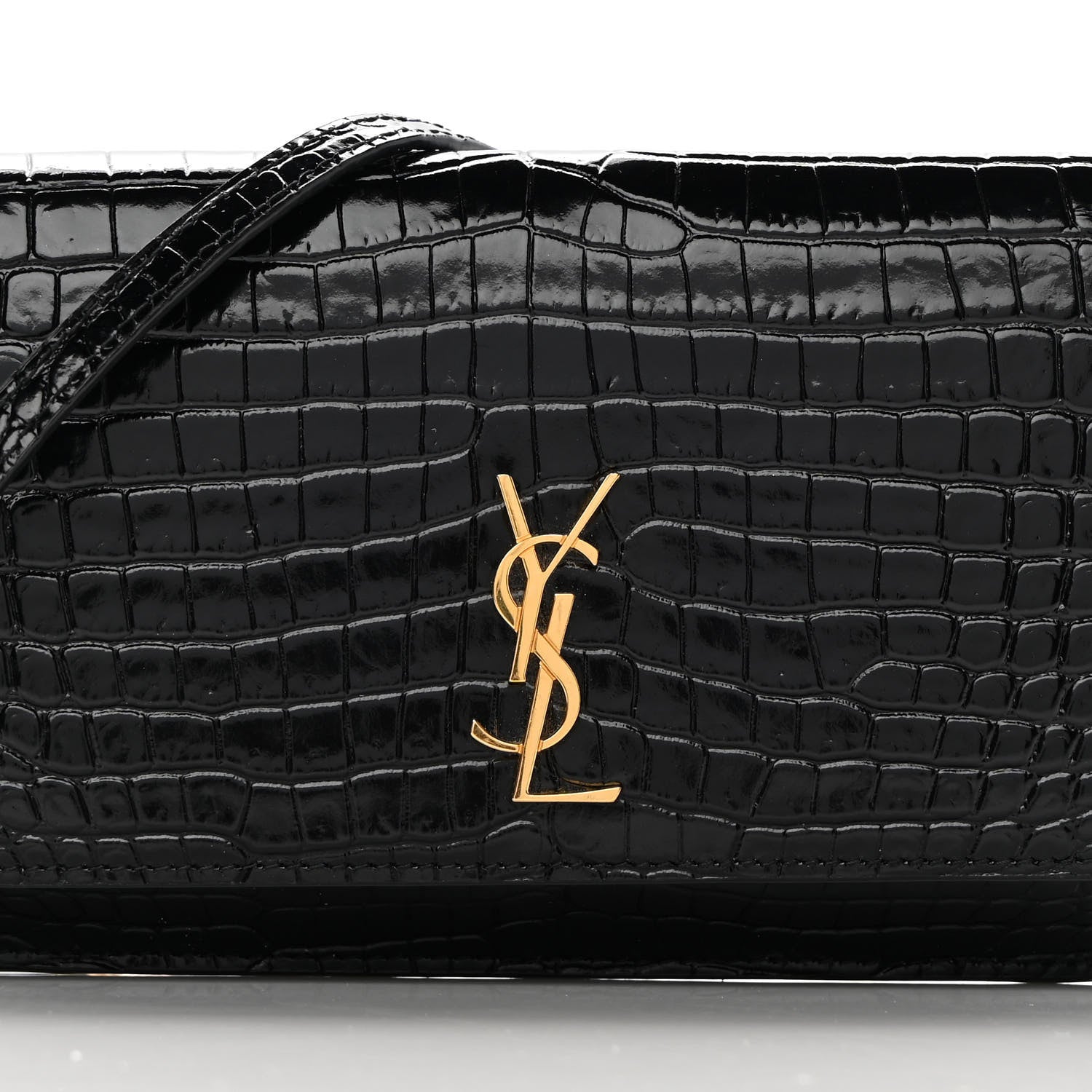 Saint Laurent Crocodile Embossed Monogram Phone Holder Crossbody Black 8 of 14