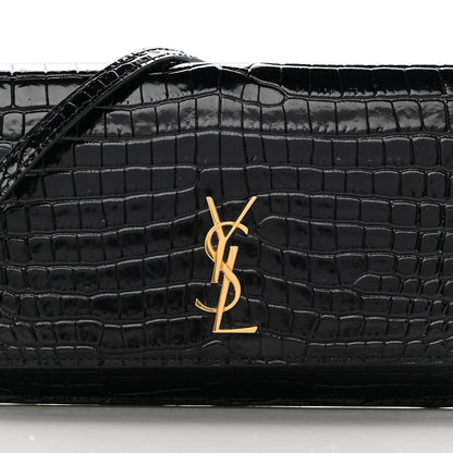 Saint Laurent Crocodile Embossed Monogram Phone Holder Crossbody Black 8 of 14