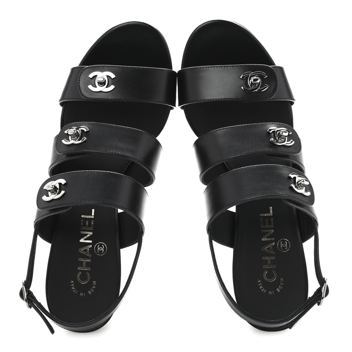 Calfskin CC Turnlock Sandals 38 Black