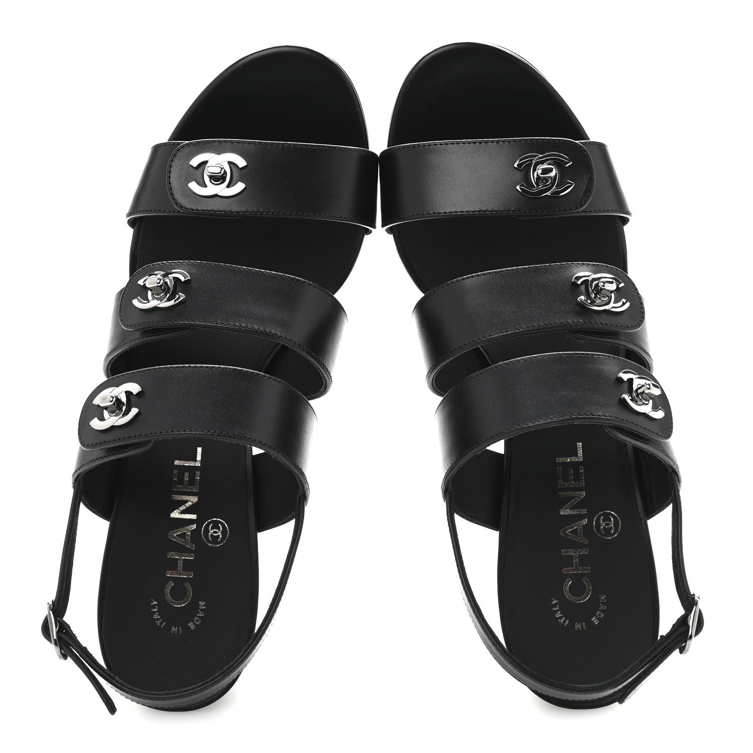 Chanel Calfskin CC Turnlock Sandals 38 Black 2 of 10