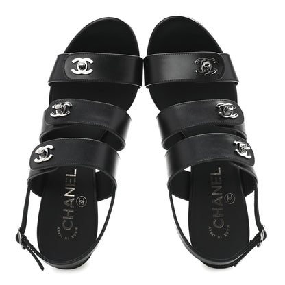 Chanel Calfskin CC Turnlock Sandals 38 Black 2 of 10