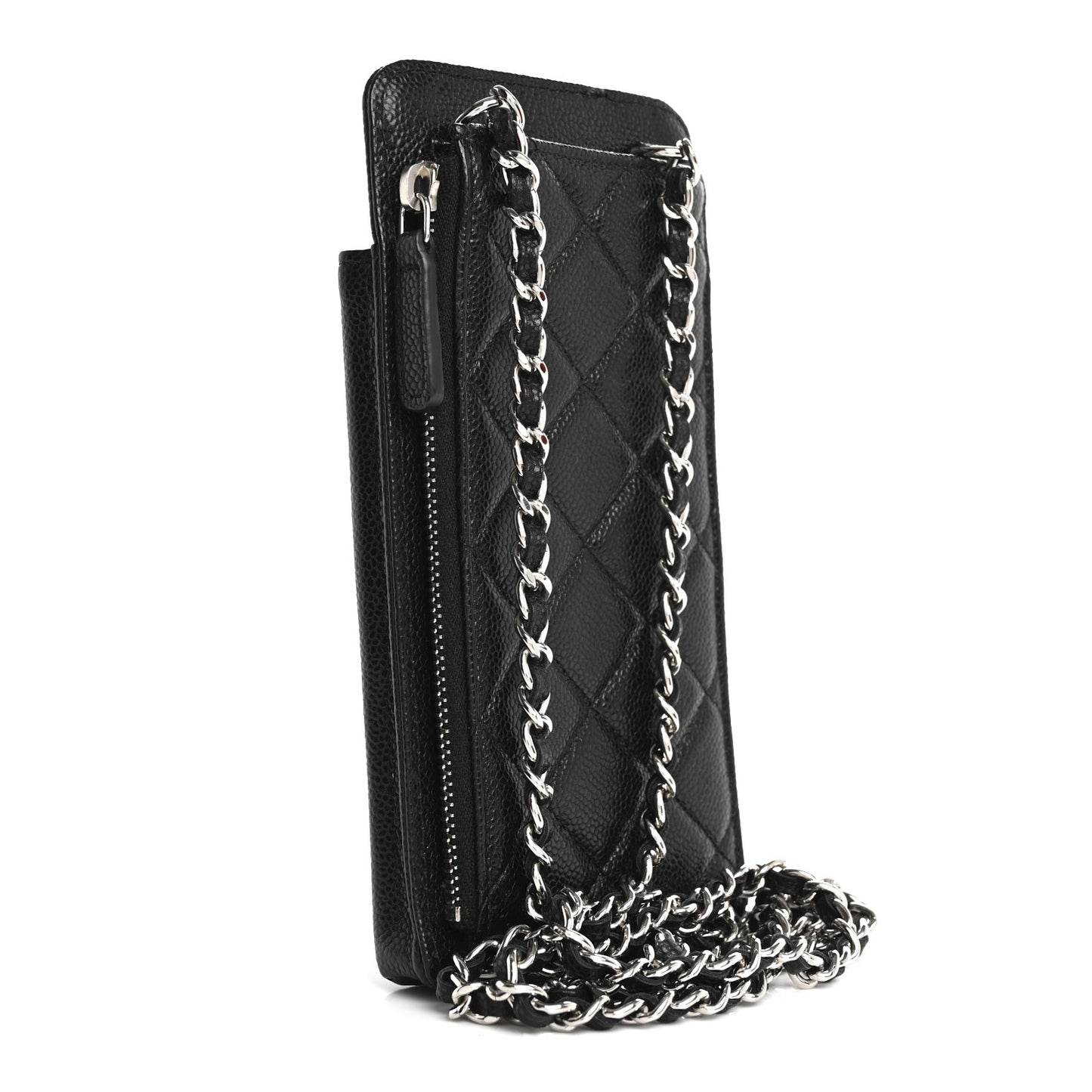 Caviar Quilted Zip Phone Case Black