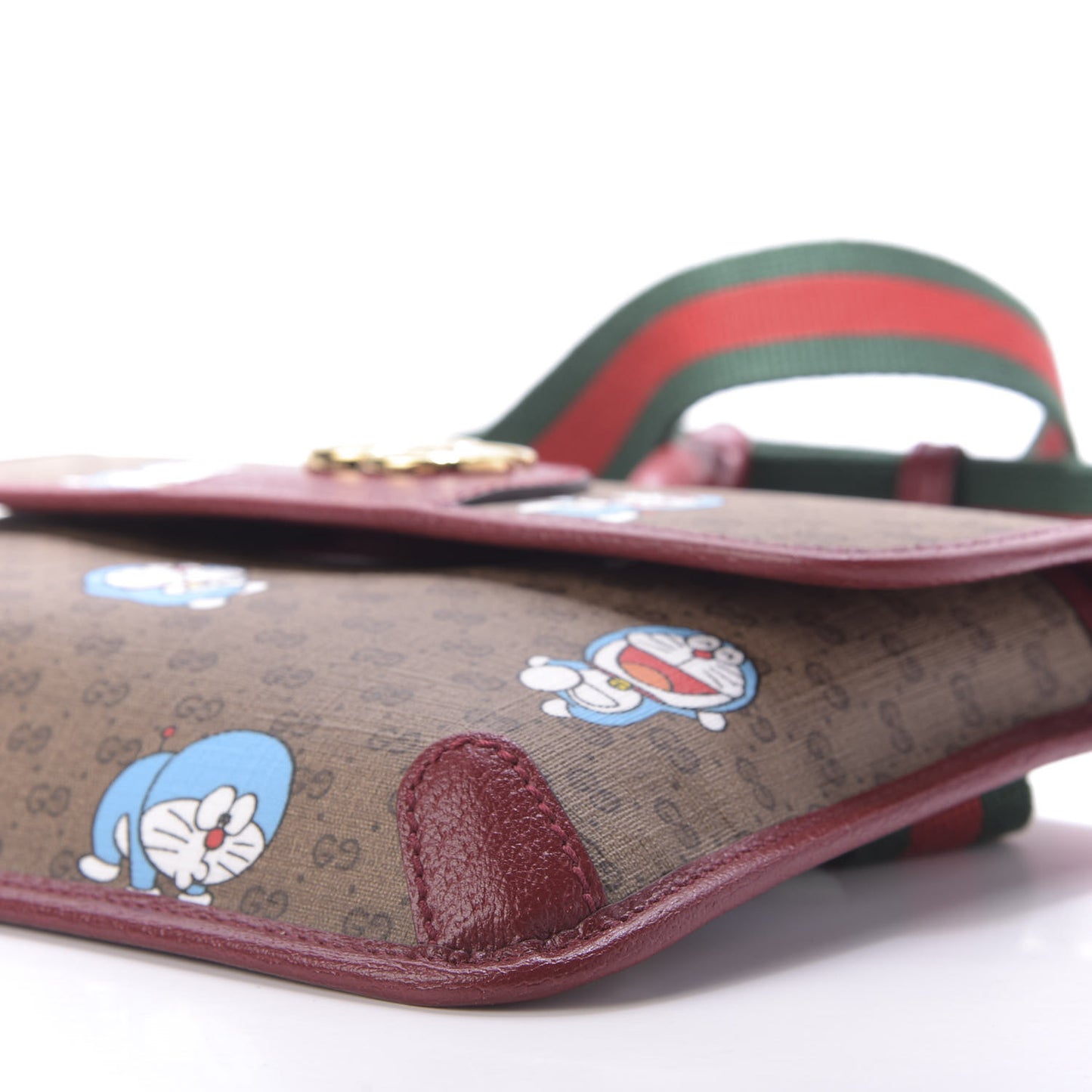 X DORAEMON Mini Vintage GG Supreme Monogram Web Slim Belt Bag Beige Cherry Red