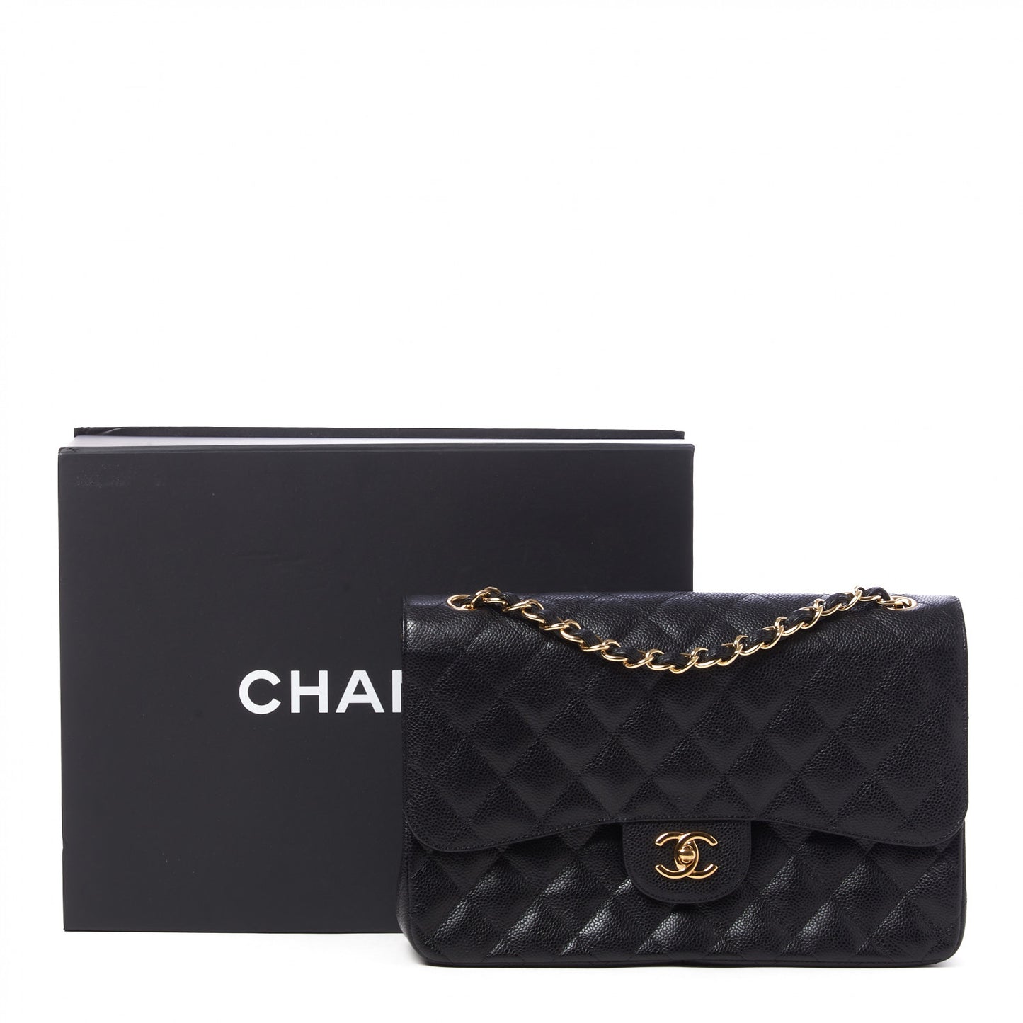 Caviar Quilted Jumbo Double Flap Black