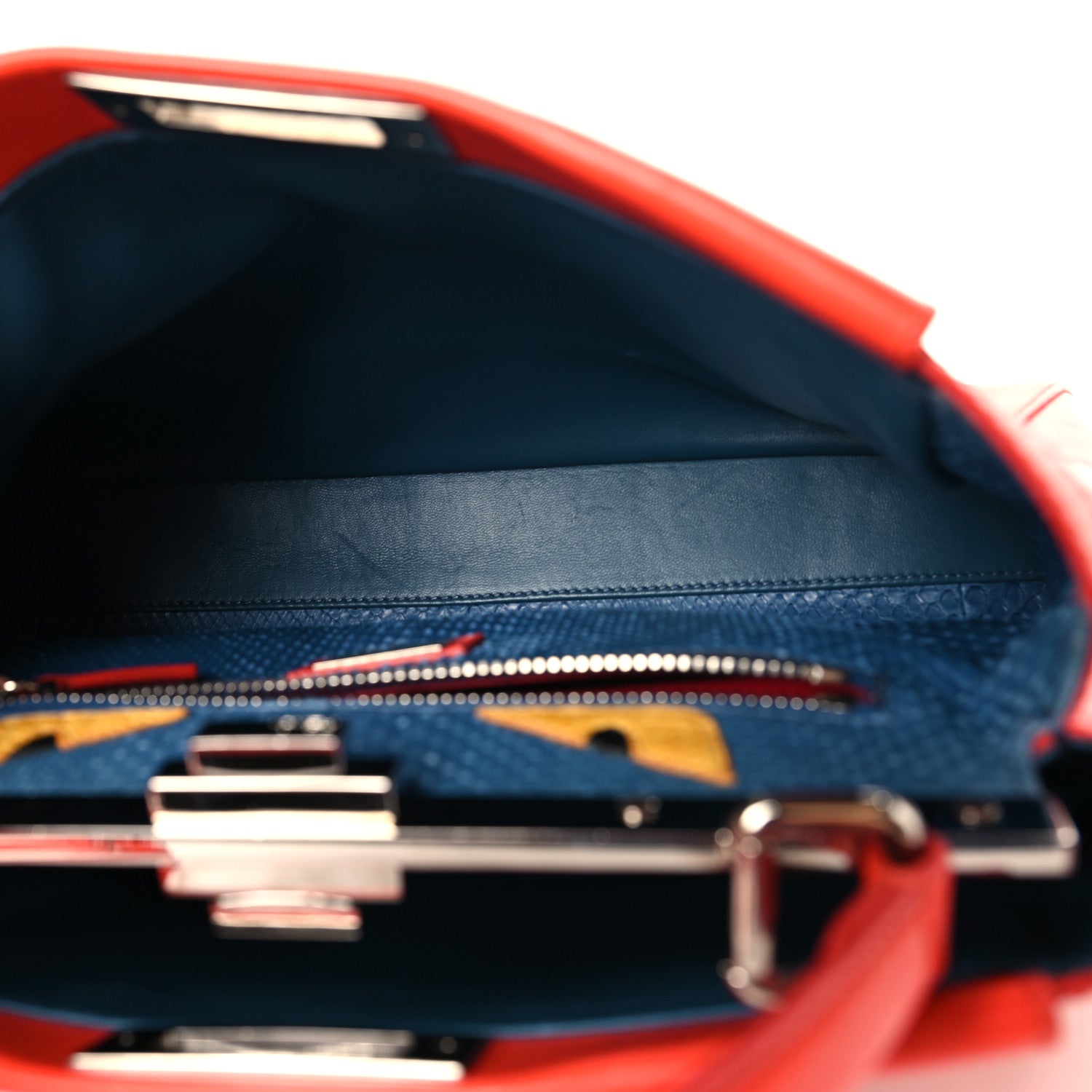 Fendi Vitello Morgan Snakeskin Crocodile Monster Eyes Medium Peekaboo Iconic Satchel Papavero Multicolor 5 of 16