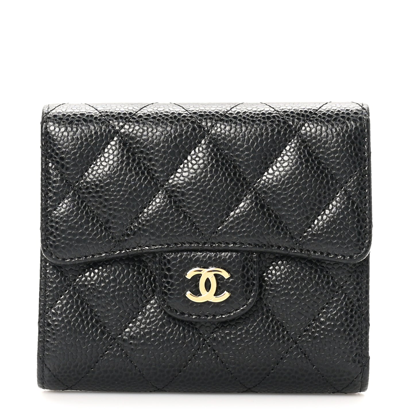 Caviar Quilted Compact Flap Wallet Black