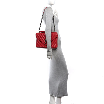 Saint Laurent Sheepskin Matelasse Chevron Large College Monogram Satchel Rouge 2 of 11