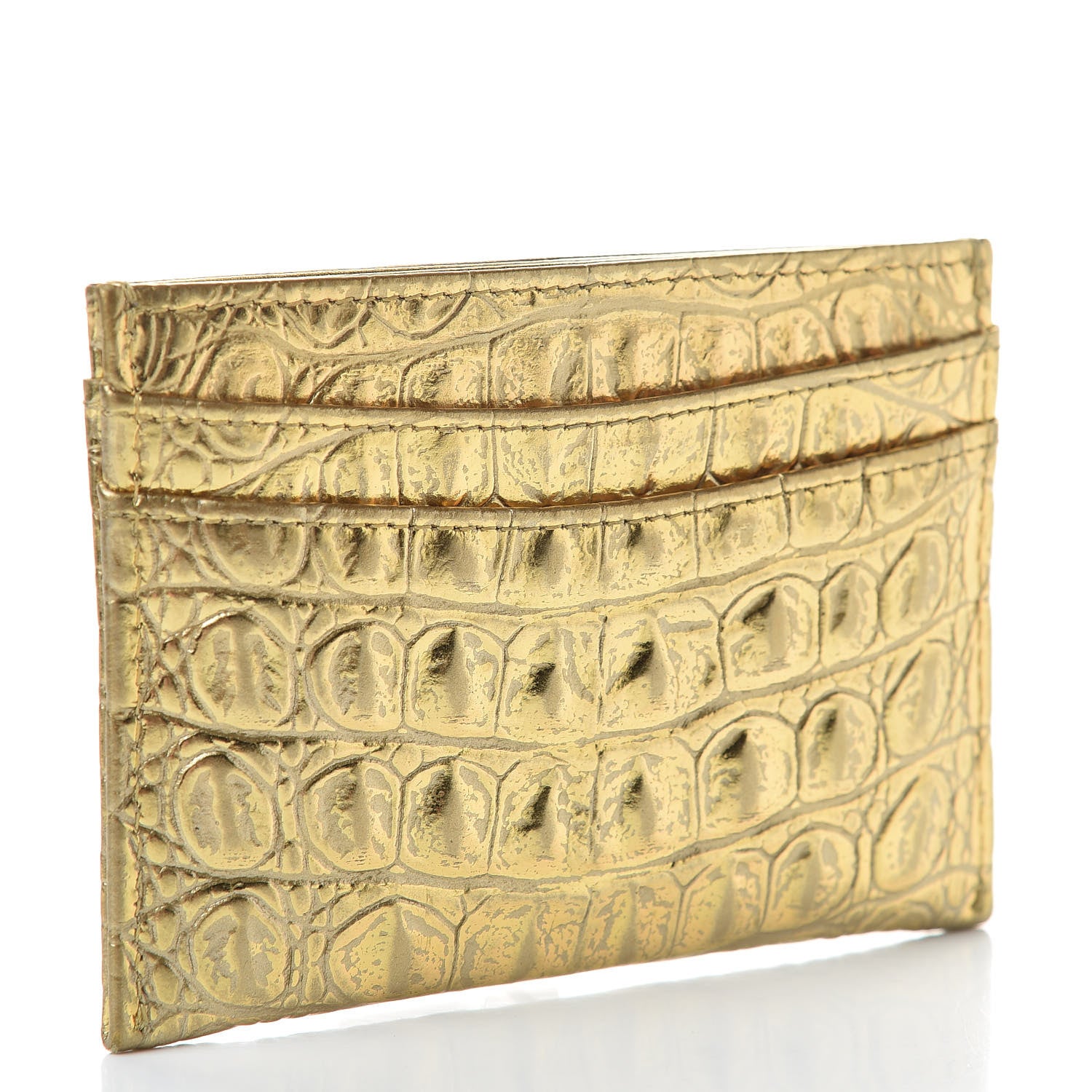Chanel Metallic Calfskin Crocodile Embossed Cocodile Card Holder Gold 2 of 13