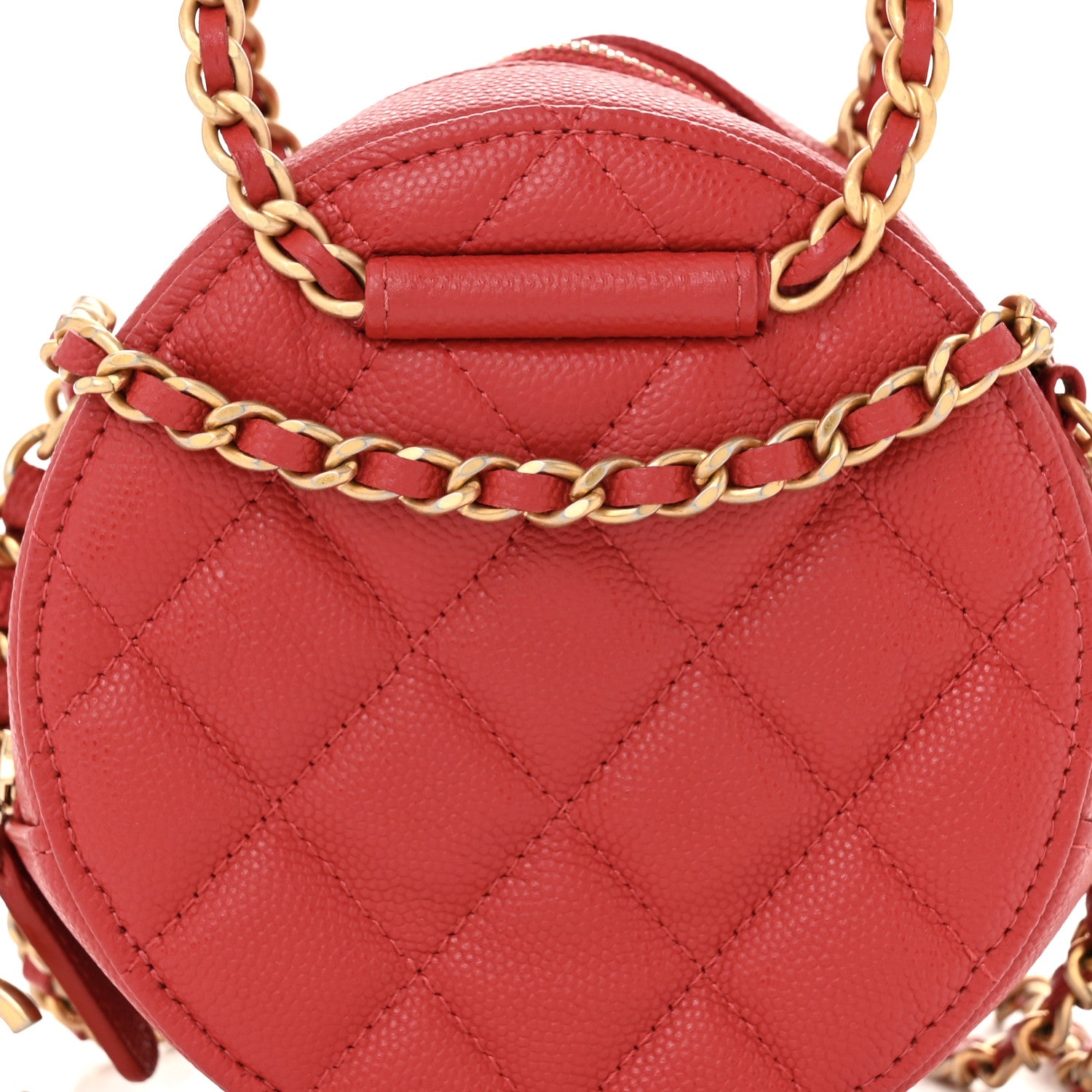 Chanel Caviar Quilted Chain Handle Round Clutch With Chain Bag  Red 8 of 10