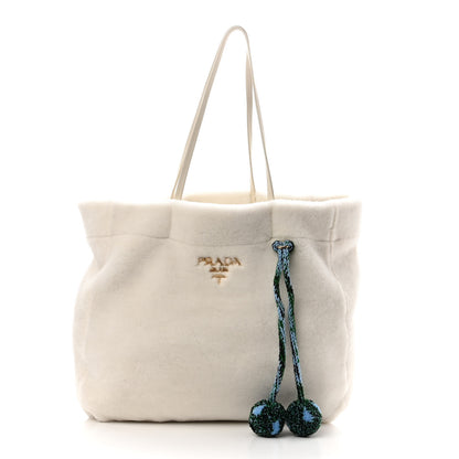 Prada Shearling Saffiano Shoulder Bag White 3 of 10