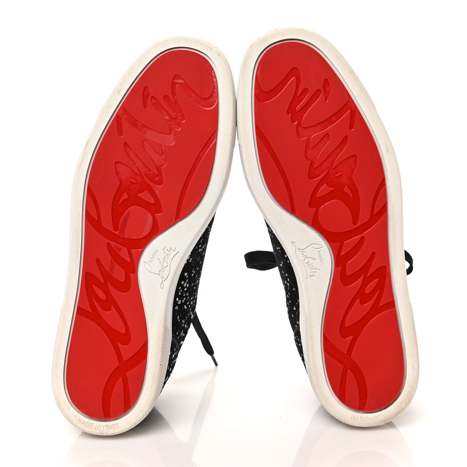 Christian Louboutin Velvet Glitter Men's Louis Junior Flat Sneakers 40 Black Silver 5 of 7