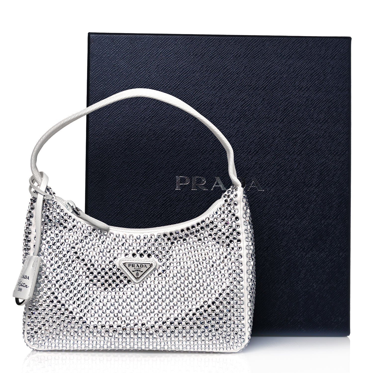 Prada Satin Crystal Mini Re-Edition 2000 Bag White 11 of 11