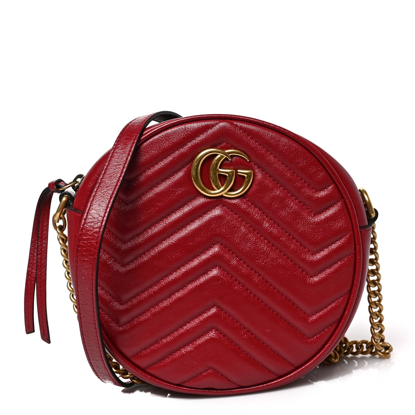 Glazed Calfskin Matelasse Heart Mini GG Marmont Round Shoulder Bag Romantic Cerise
