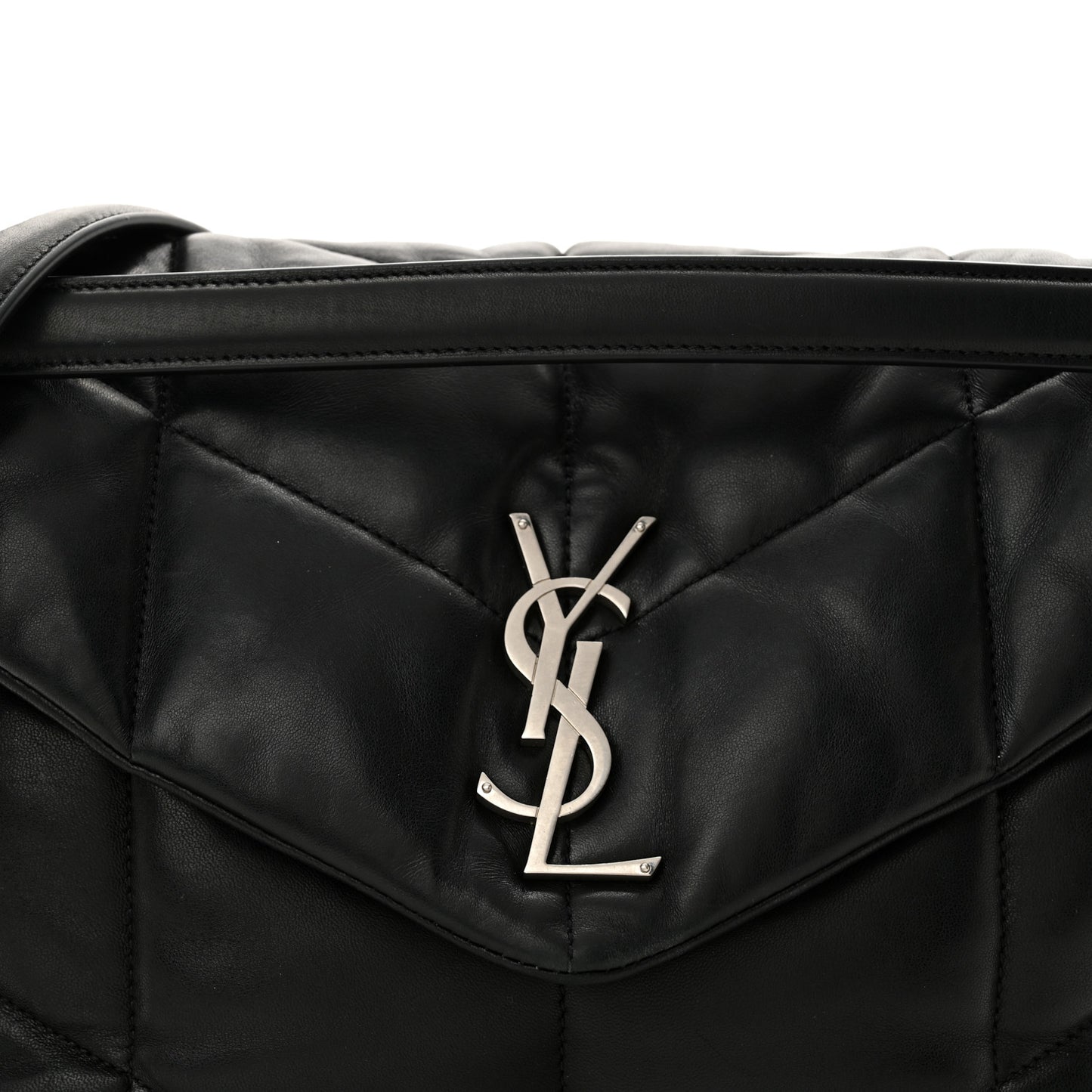 Lambskin Quilted Medium Loulou Puffer Monogram Chain Satchel Black
