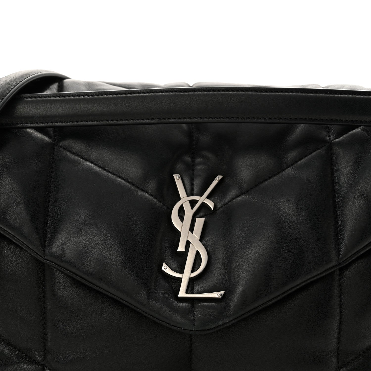 Saint Laurent Lambskin Quilted Medium Loulou Puffer Monogram Chain Satchel Black 8 of 13