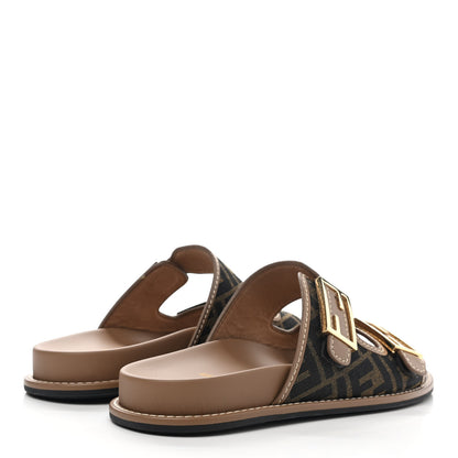 Fendi Fabric Jacquard Nappa FF Womens Fendi Feel Buckled Slide Sandals 41 Tobacco Black Miele Scuro 8 of 18