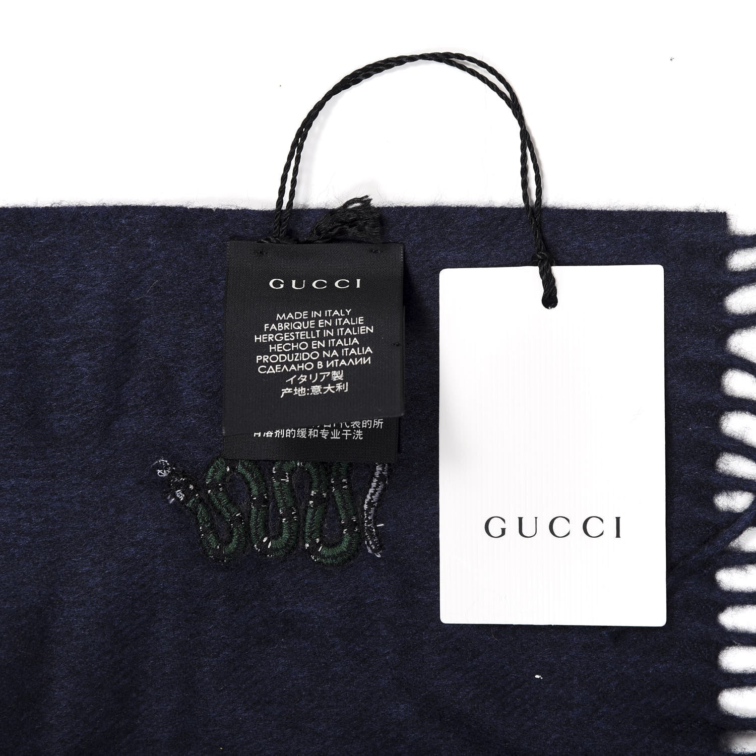 Gucci Silk Cashmere Soft Mixer Fringe Scarf Midnight Blue 3 of 5