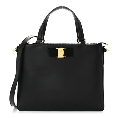 Salvatore Ferragamo Printed Calfskin Tracy Vara Tote Black 1 of 9