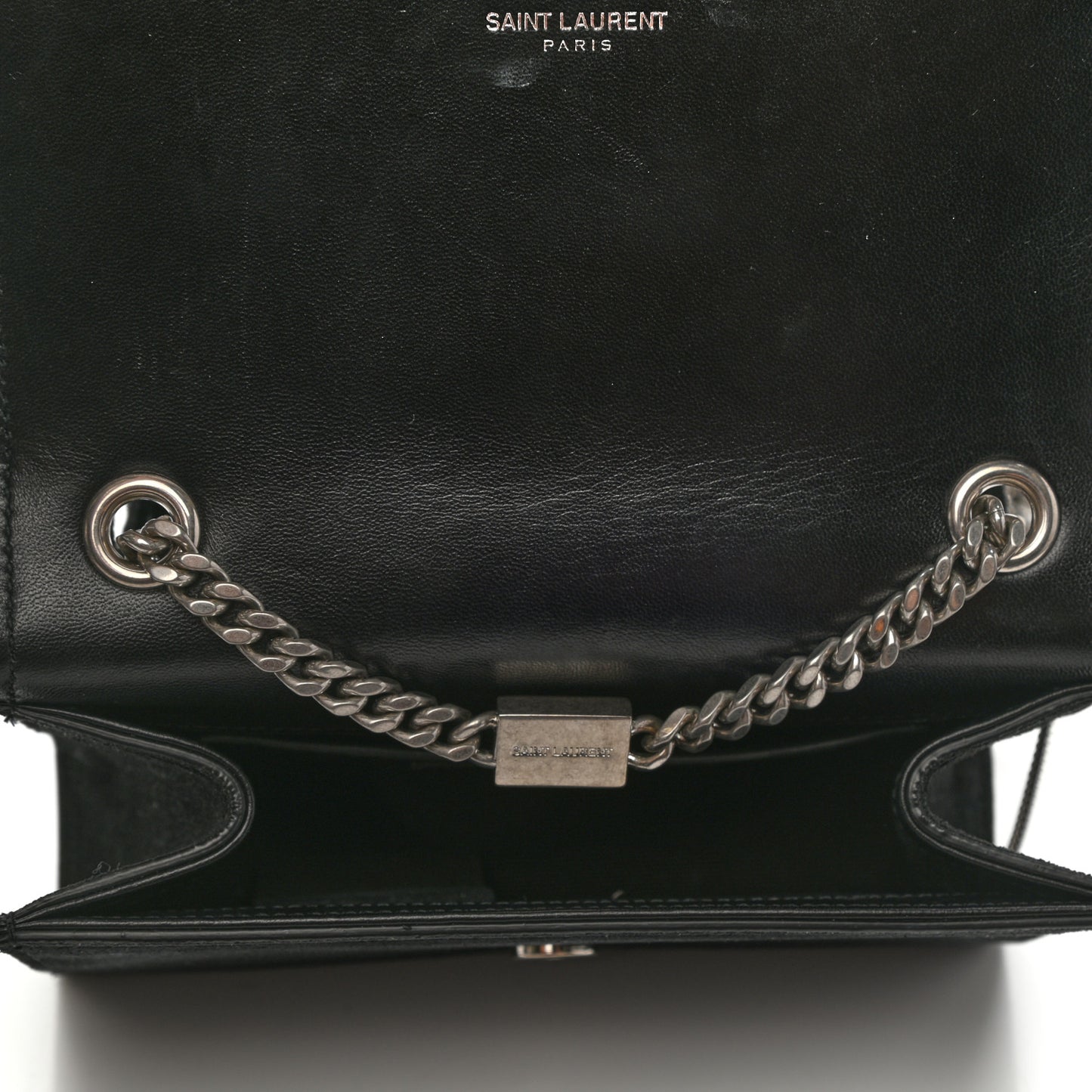 Suede Fringe Chain Small Monogram Satchel Black