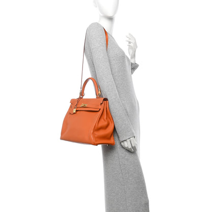 Hermes Taurillon Clemence Kelly Retourne 35 Orange 2 of 10