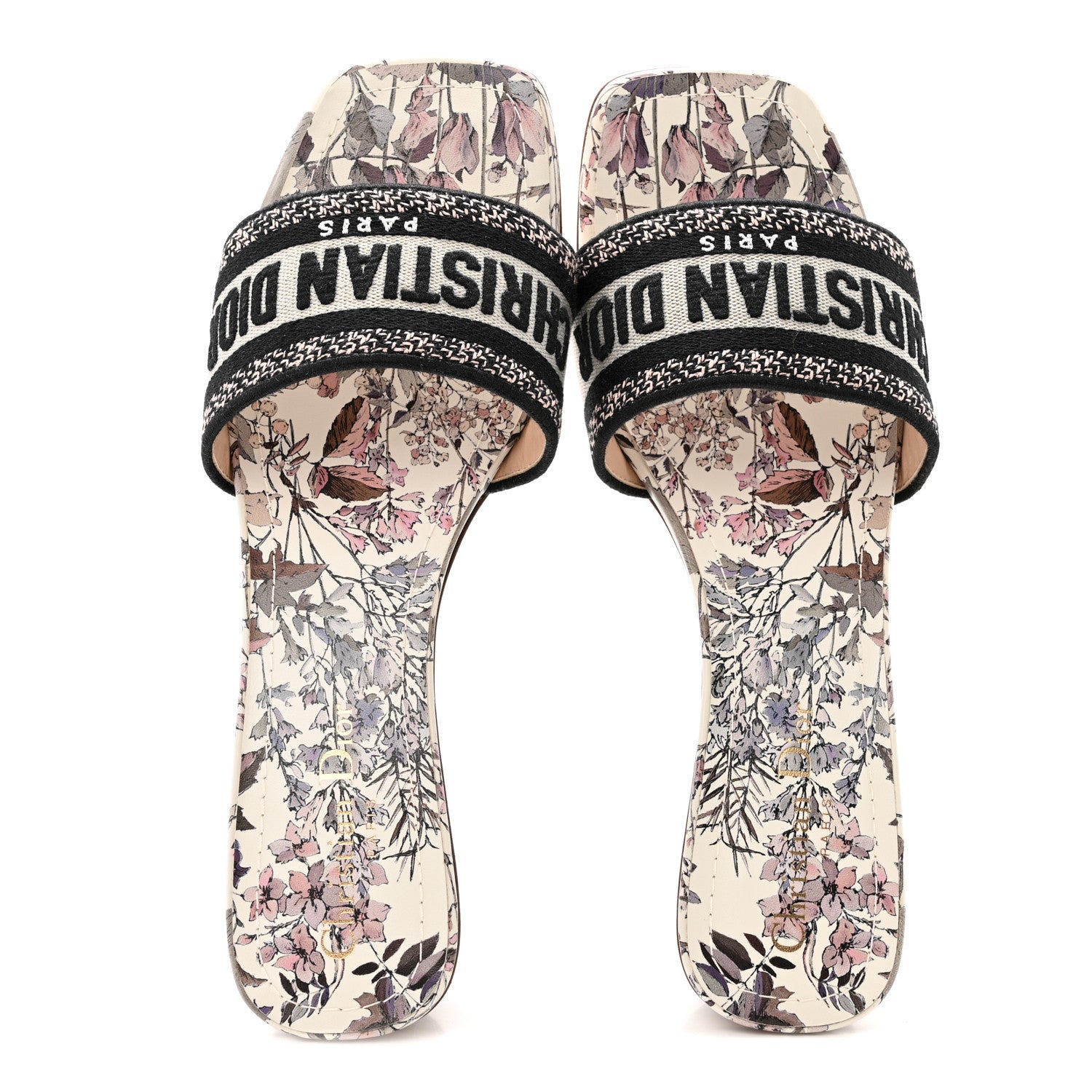 Christian Dior Canvas Embroidered D-Floral Dway 35mm Slide Sandals 39.5 White Multicolor 2 of 10
