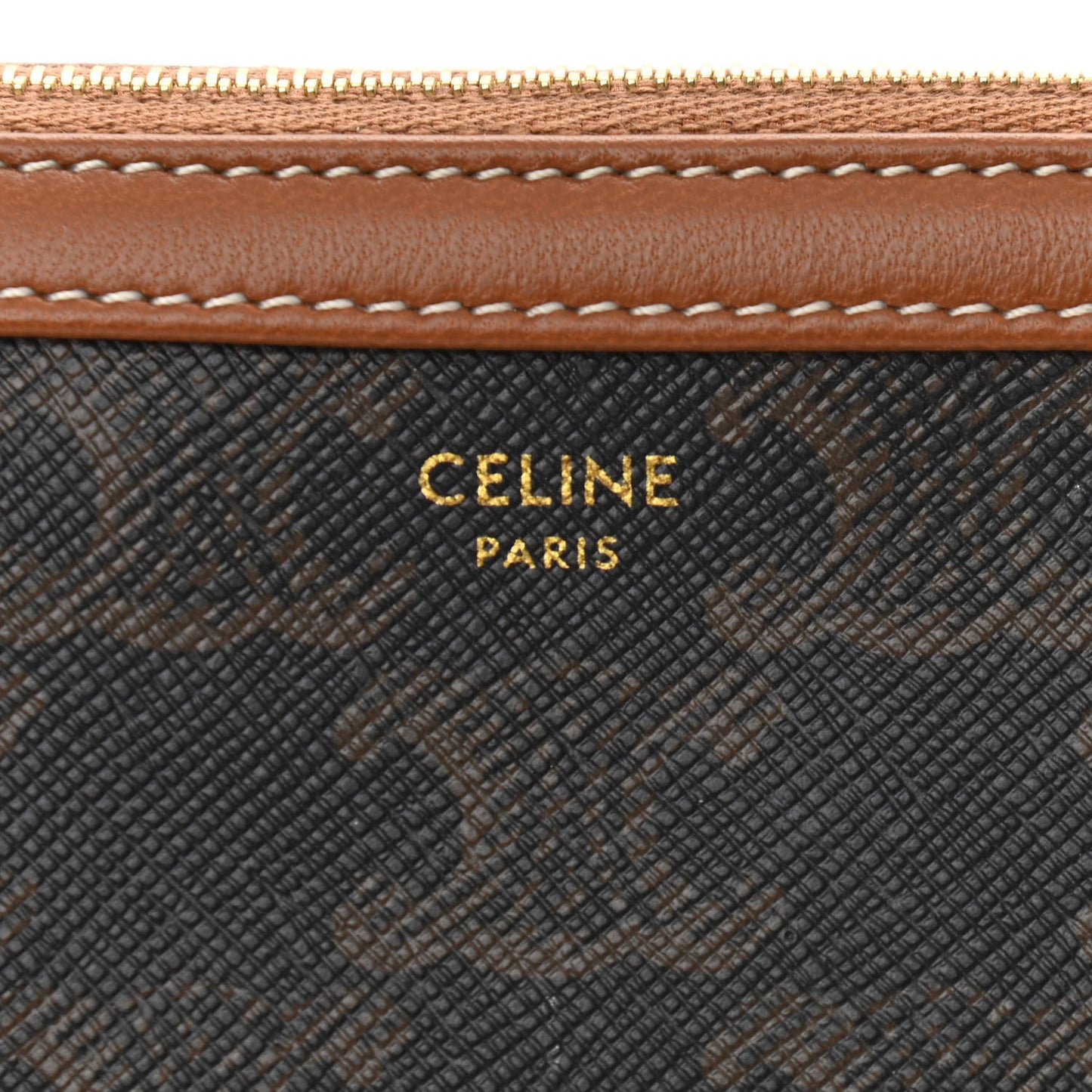Triomphe Canvas Calfskin Mini Clutch on Chain Tan
