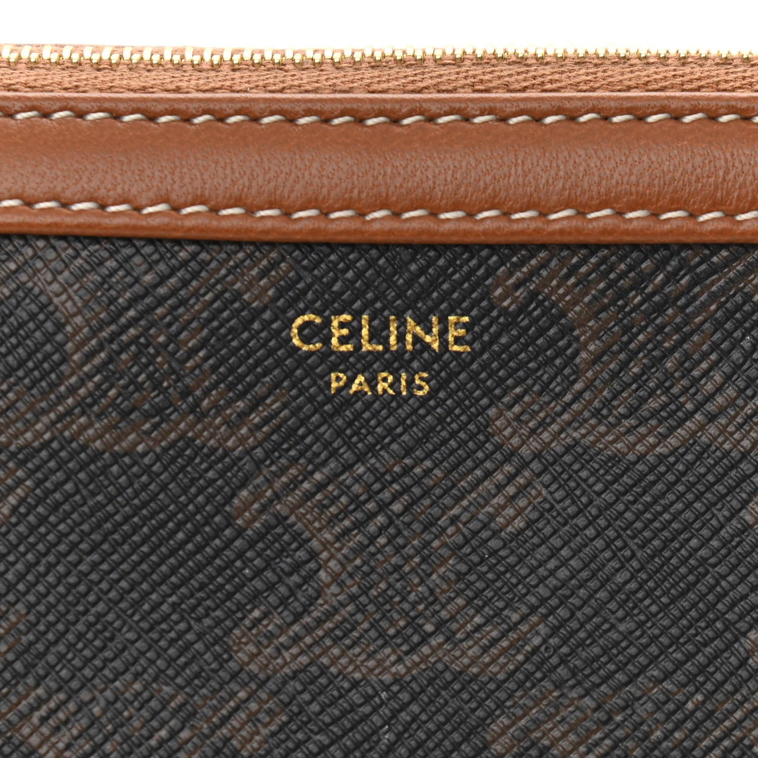 Celine Triomphe Canvas Calfskin Mini Clutch on Chain Tan 6 of 11