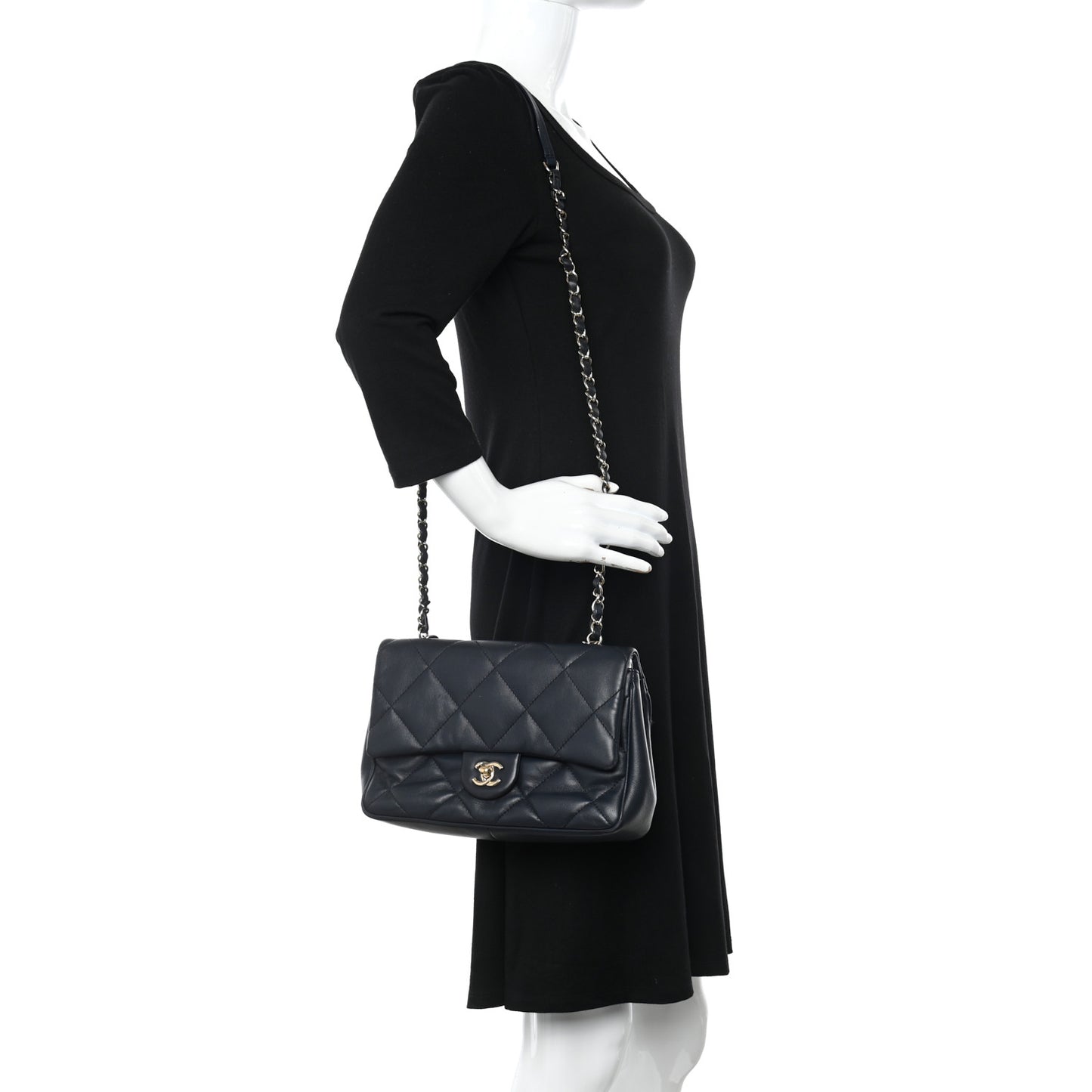 Lambskin Quilted Easy Carry Flap Navy