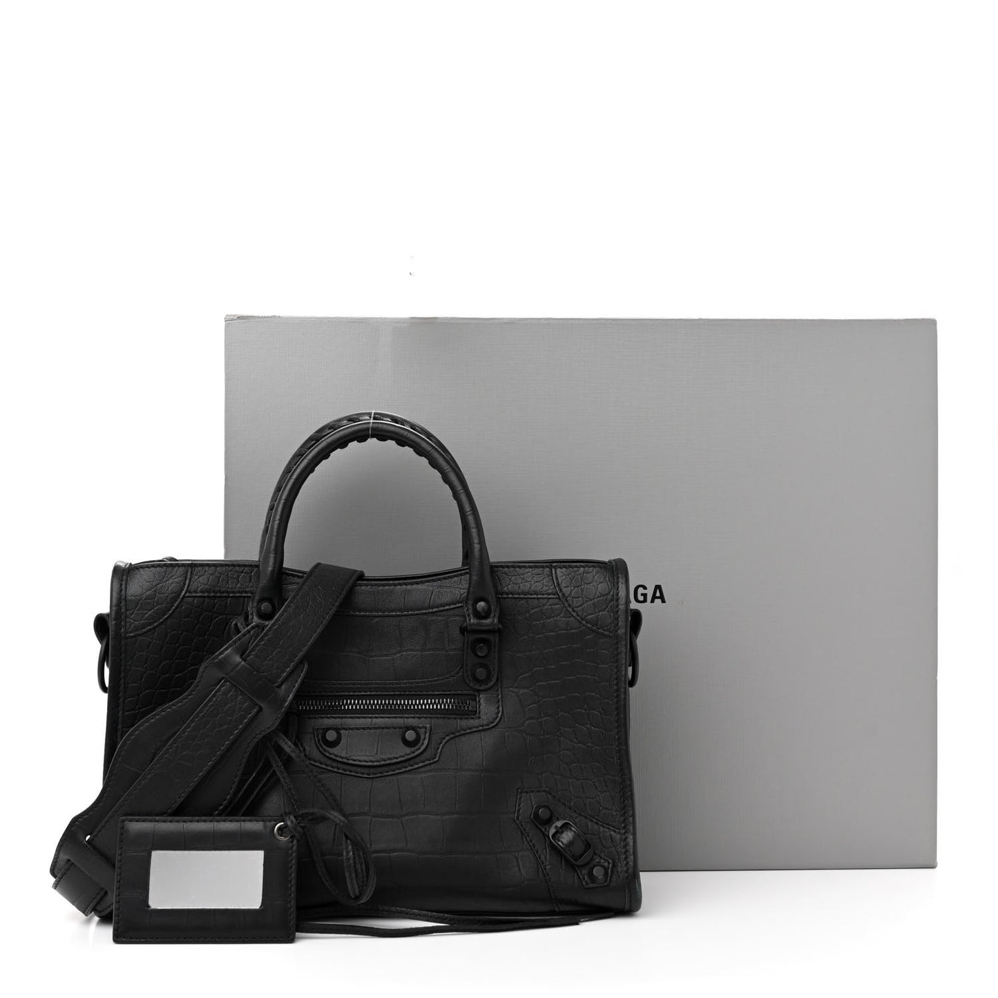 Matte Supple Lambskin Crocodile Embossed Classic Black Hardware S City Black