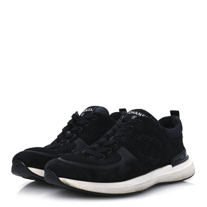 Chanel Calfskin Mesh Lycra Suede Womens Logo Sneakers 40 Black 4 of 13