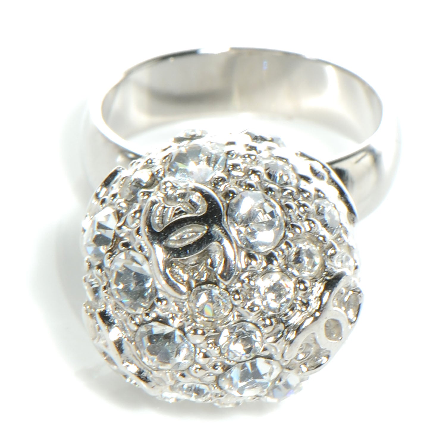 Chanel Crystal CC Ring Silver 6.25 1 of 5