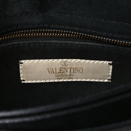 Valentino Garavani Pebbled Calfskin Beaded Strap Rockstud Medium Clutch Wristlet Black 6 of 8