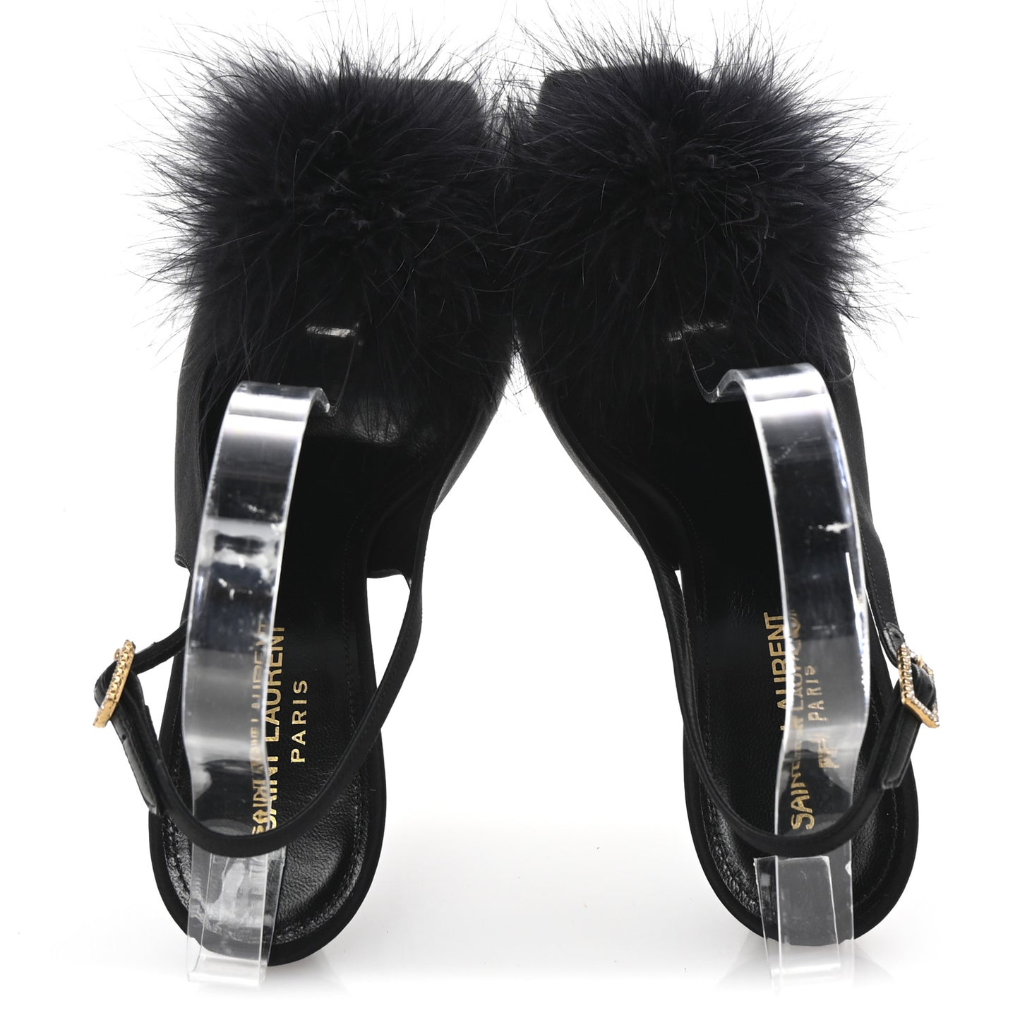 Crepe Satin Feathered Blanco Sandals 39 Black