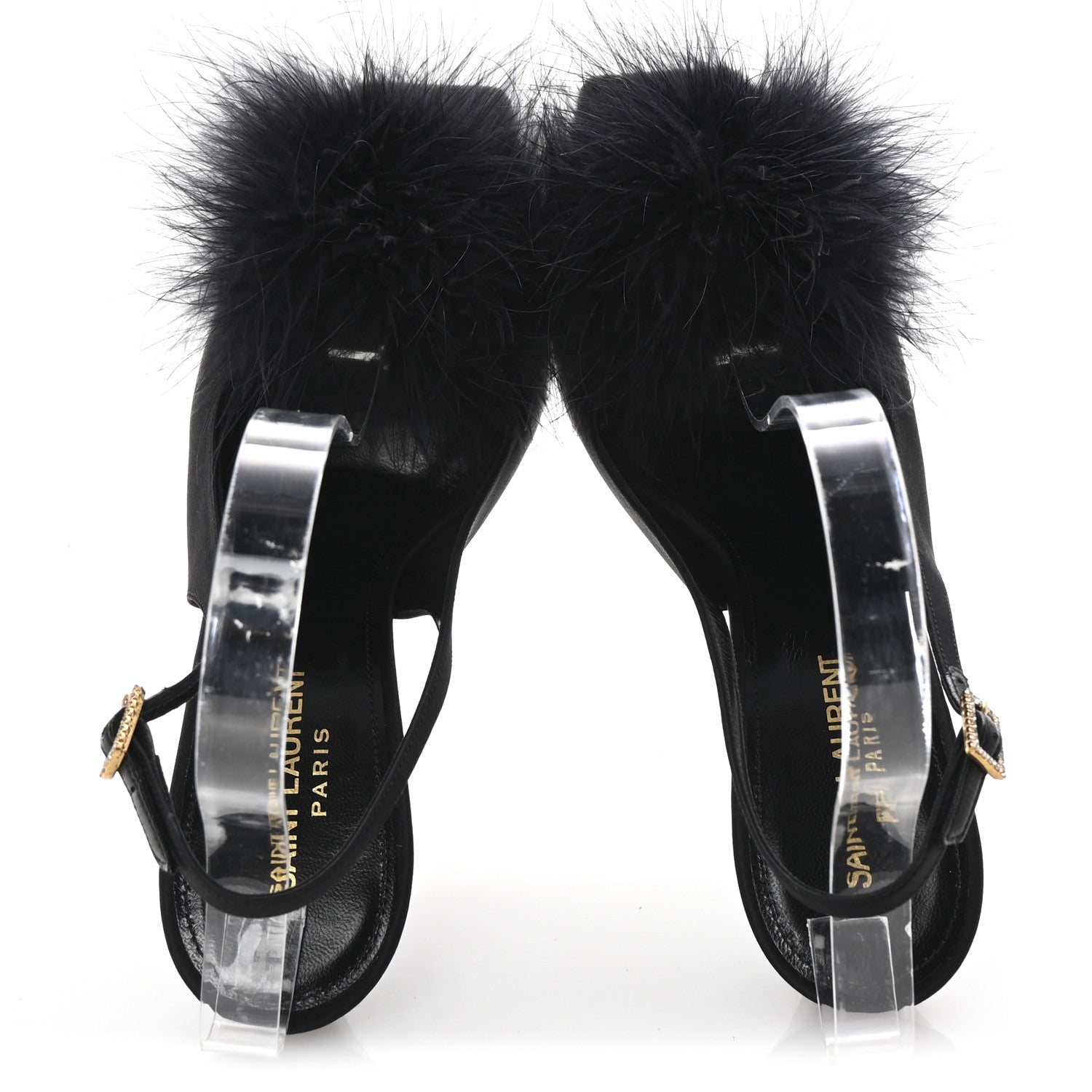 Saint Laurent Crepe Satin Feathered Blanco Sandals 39 Black 2 of 9