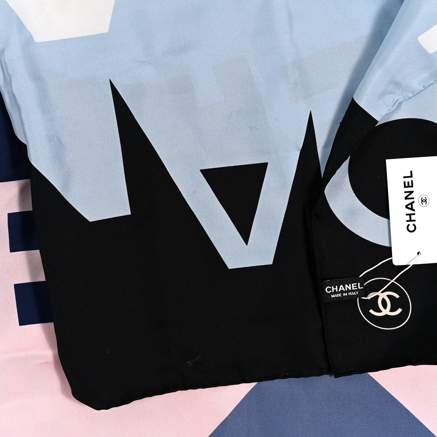 Chanel Silk CC Square Scarf Black Blue Pink White 4 of 6