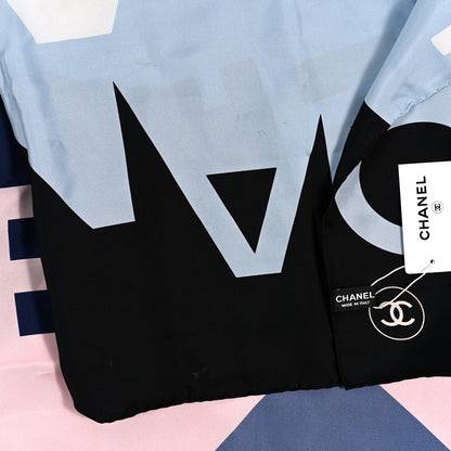 Chanel Silk CC Square Scarf Black Blue Pink White 4 of 6