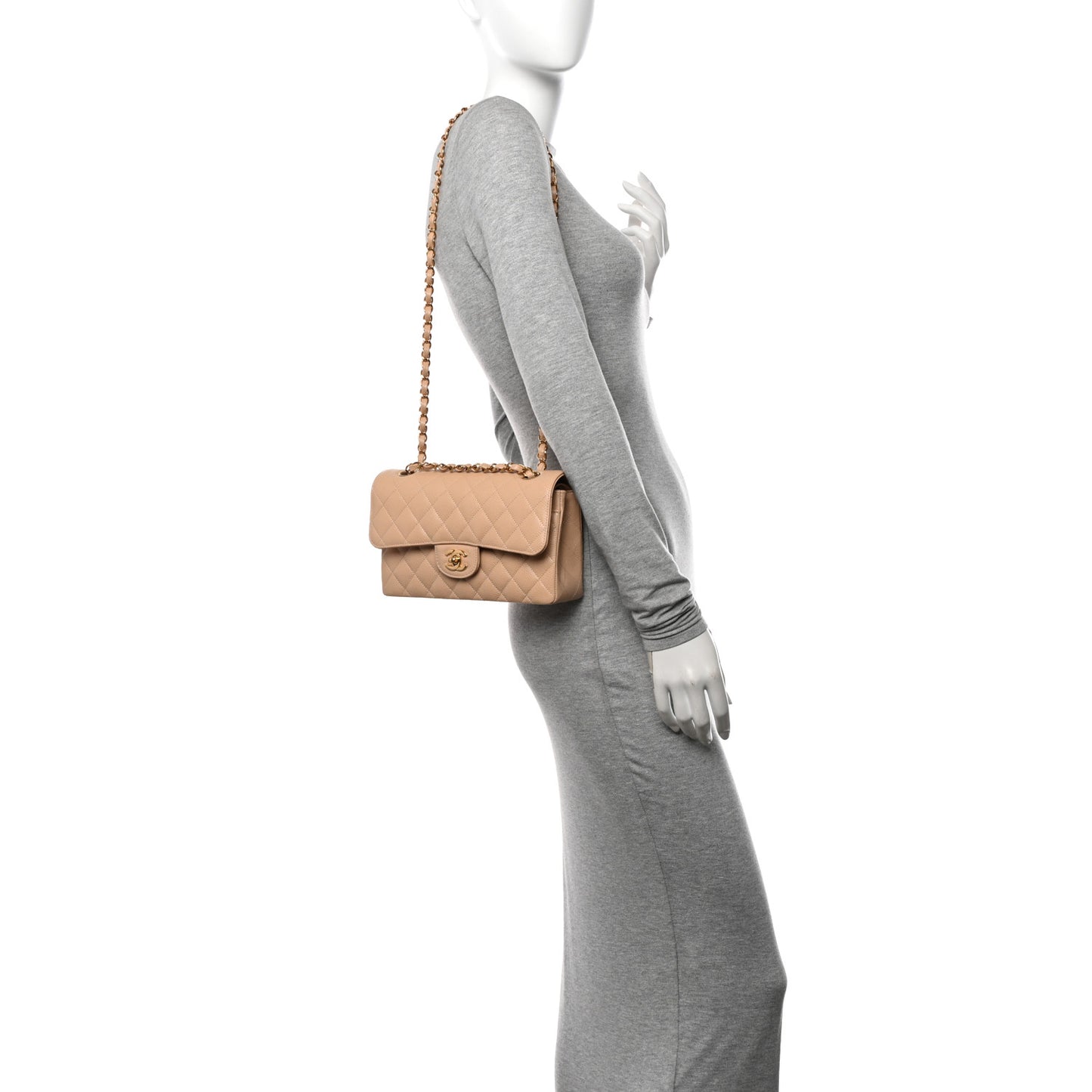 Caviar Quilted Small Double Flap Beige