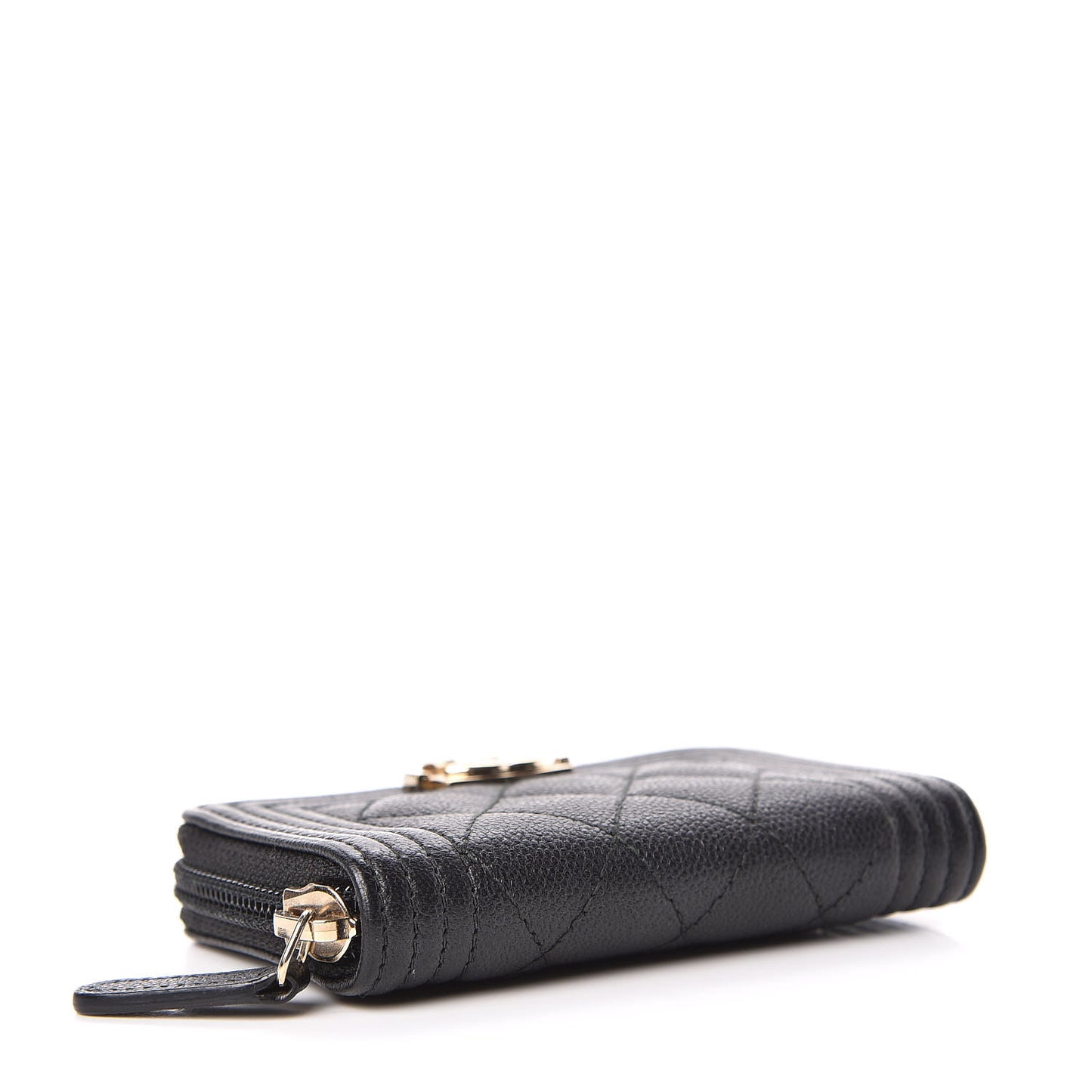 Caviar Quilted Boy Zip Around Coin Purse Wallet Black