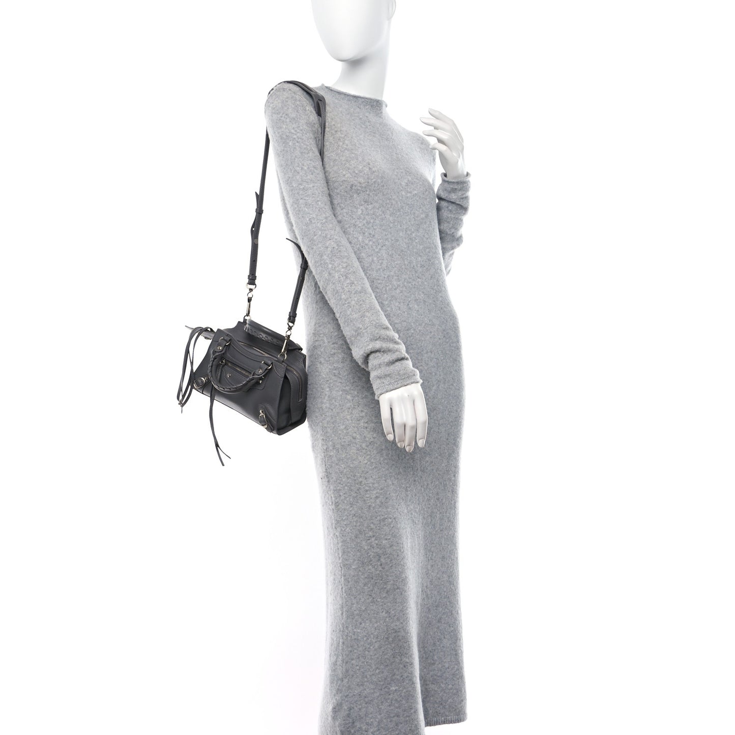 Grained Calfskin Neo Classic Silver Hardware Mini City Dark Grey