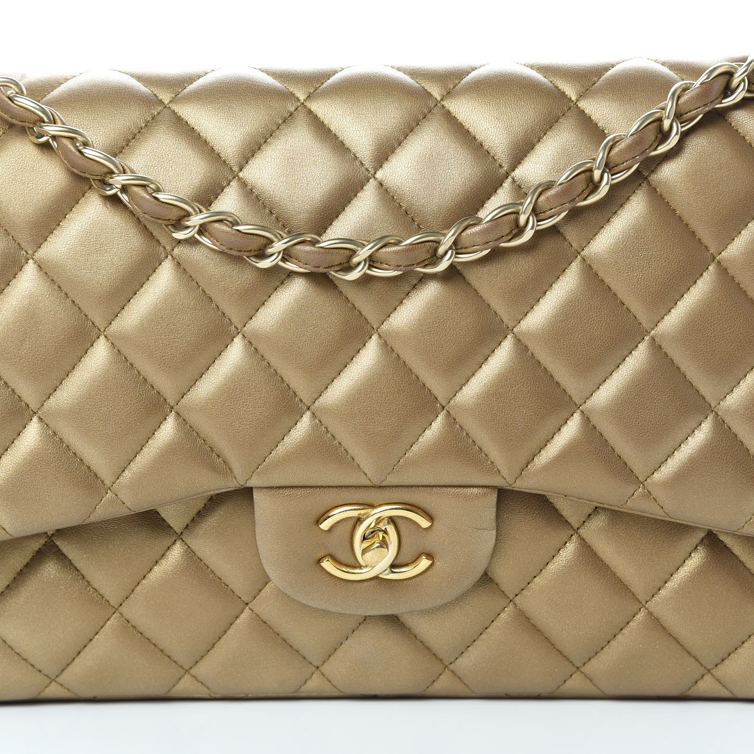 Chanel Metallic Lambskin Quilted Jumbo Double Flap Gold 9 of 17