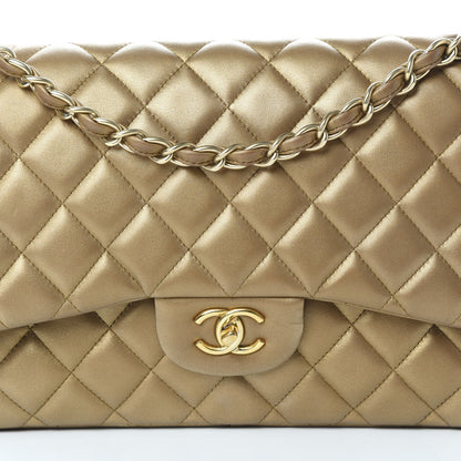 Chanel Metallic Lambskin Quilted Jumbo Double Flap Gold 9 of 17