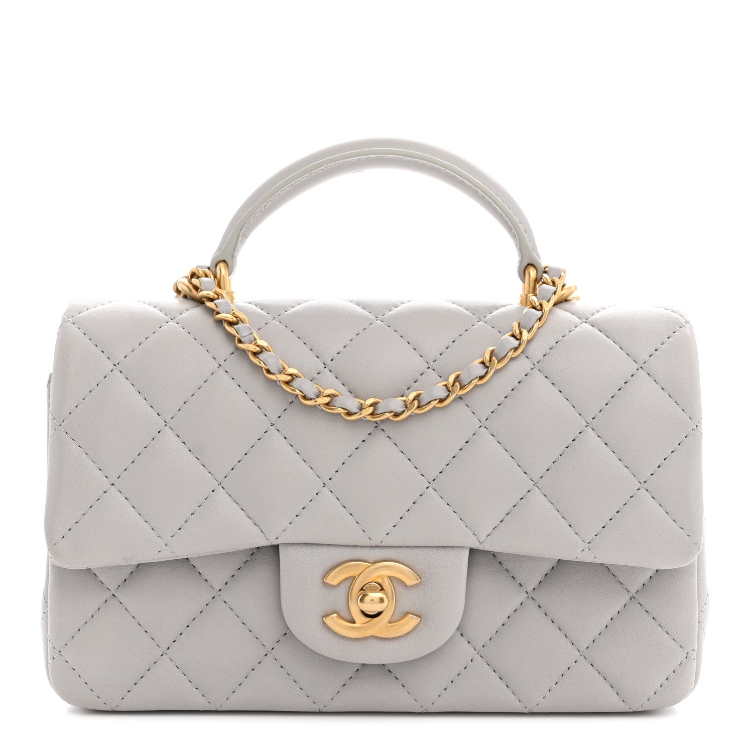 Chanel Lambskin Quilted Mini Top Handle Rectangular Flap Grey 1 of 10