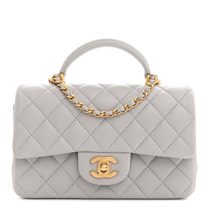 Chanel Lambskin Quilted Mini Top Handle Rectangular Flap Grey 1 of 10
