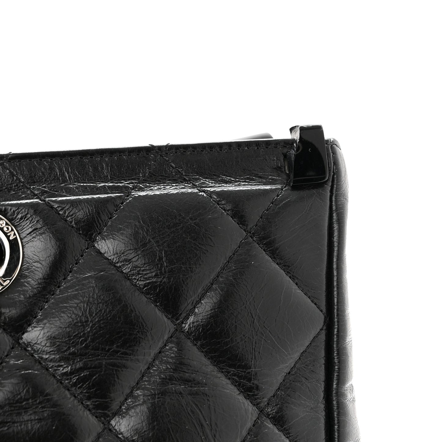 Glazed Calfskin Quilted Large CC Delivery Tote Black