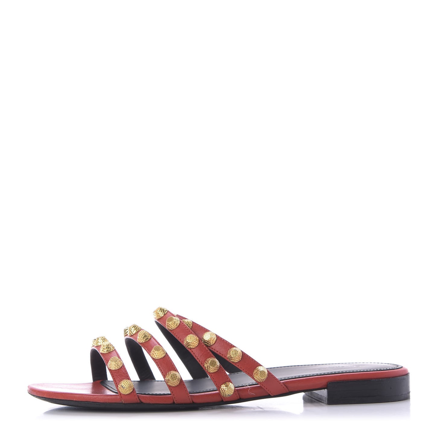Agneau Lambskin Giant Gold Stud Sandals 39.5 Rouge Vermillion