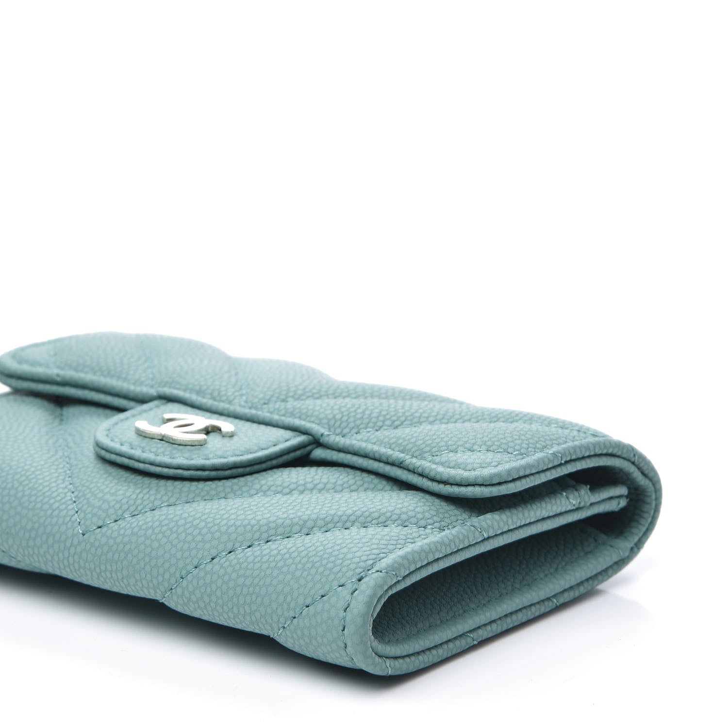 Chanel Caviar Chevron Quilted Card Holder Wallet Turquoise 6 of 10